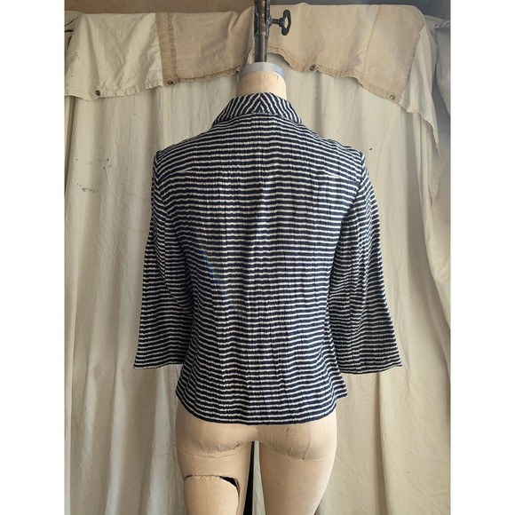 Anne Taylor Loft Striped Cropped Linen Blend Jacket Shrunken Blazer Size 2 - Picture 4 of 6